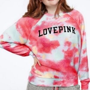 Victoria's Secret PINK Tie Dye Rainbow Print Logo Cozy Crewneck Sweatshirt